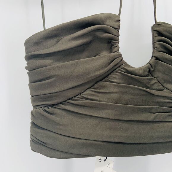 NEW Zara Satin Effect Draped Halter Top Womens M Crop Green Club Dance Date Glam - Picture 4 of 11